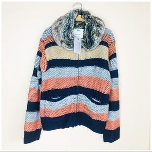 Anthropologie KNIT COLOR BLOCK FUR WOOL BLEND SWEATER M